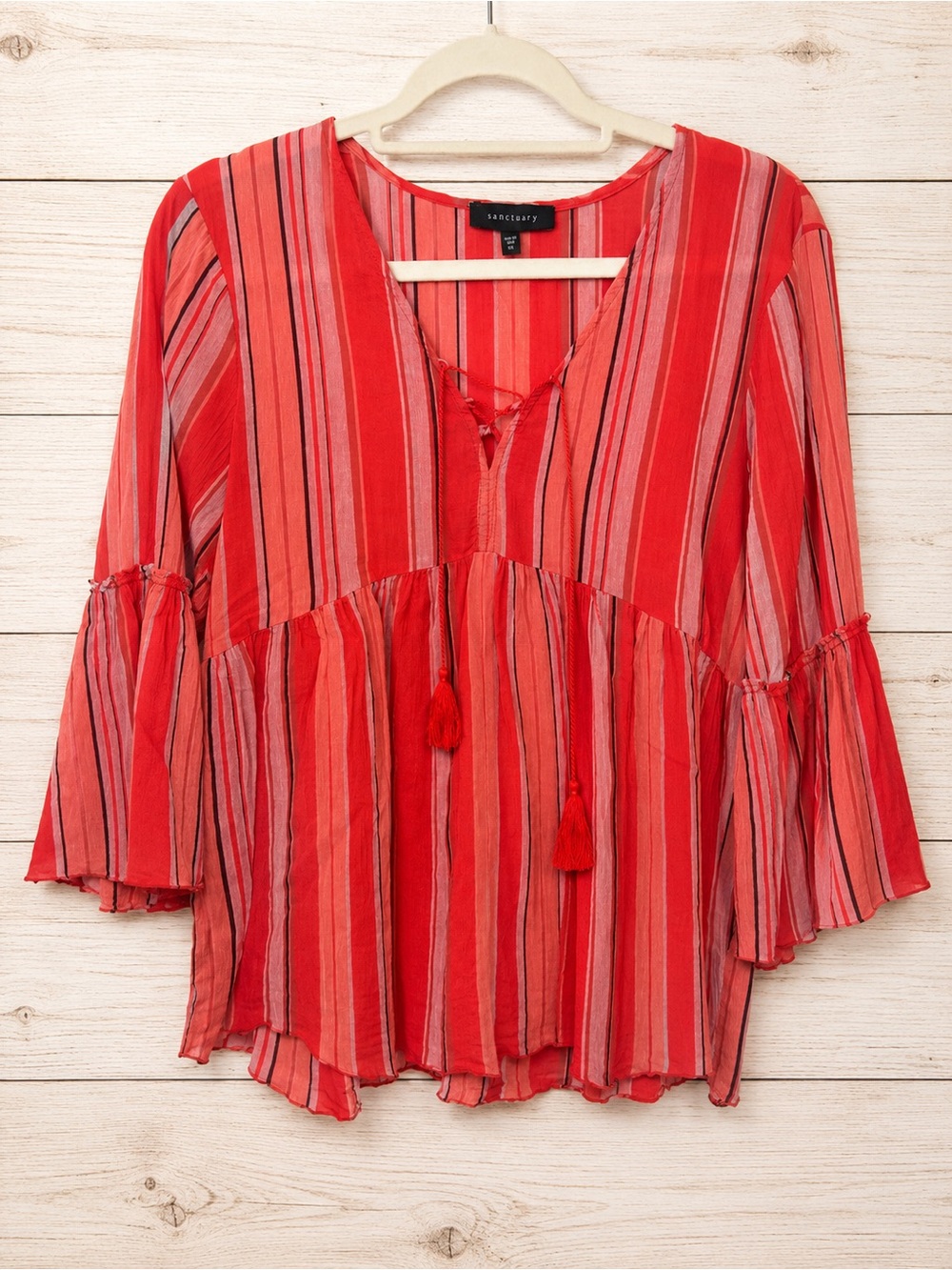 Sanctuary Red Multi-Striped Boho Peasant Tunic